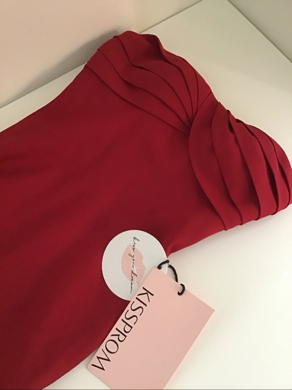 KISSPROM Mermaid red strapless long dress.